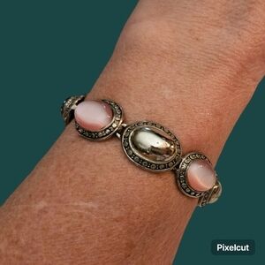 VTG Cowboy Core Pink Cat's Eye Oval Cabochon Bracelet